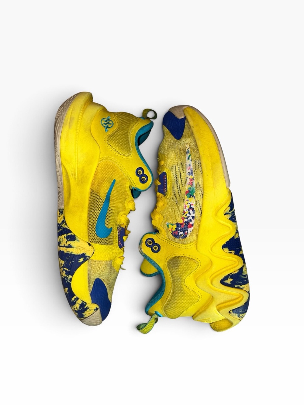 Nike Kids Giannis Yellow Basketball Shoes with Multicolor Speckled Swoosh